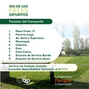 Servicio de traslado gratuito para el Día de los Fieles Difuntos